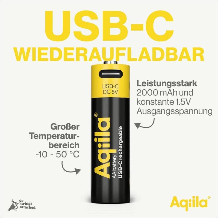 Produktbild Aqiila - USB-C Wiederaufladbare Batterie - AA - 2000 mAh - 4er-Pack (4 Stk., AA, 2000 mAh)