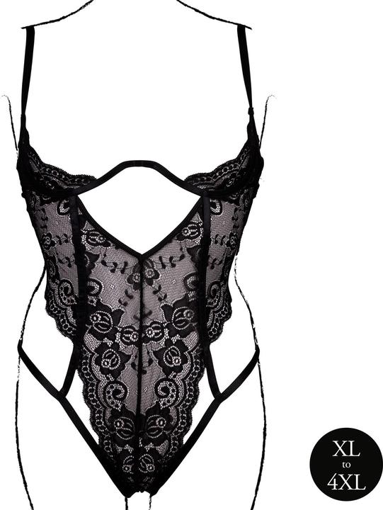 Actual product image Le Désir Lace Underwired Open Cup Bodysuit with Adjustable Sliders - One Size - Black (One size)