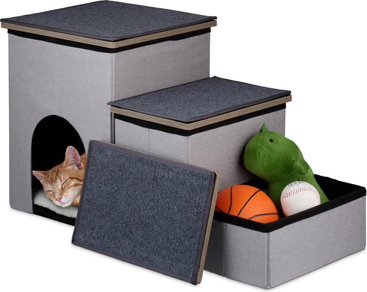 Produktbild Relaxdays - Hundetreppe 3 Stufen mit Höhle, Anthrazit / Grau / Weiss, H x B x T: ca. 41,5 x 72 x 33 c (Hund, Faltbar)