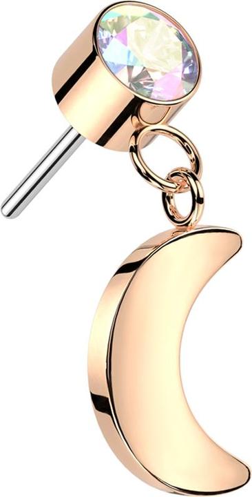 Image du produit Star Piercing Threadless cylindre or rose cristal multicolore pendentif lune or rose (sans laiton, Titane)