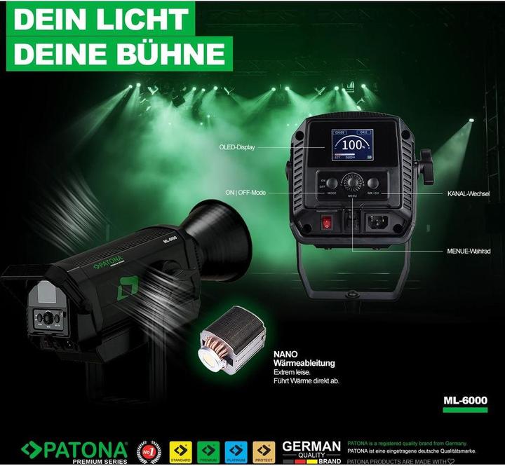 Produktbild Patona Premium LED professionelles Fotolicht Videolicht LED 600W COB ML-6000 inkl. Tragetasche (Videoleuchte)