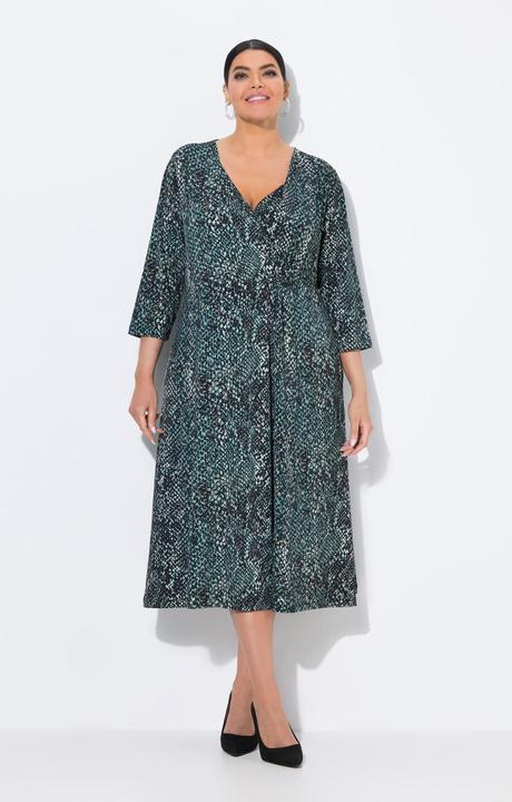 Image du produit Ulla Popken Robe midi en jersey, motif peau de serpent, décolleté en V et manches 3/4 (42, 44)
