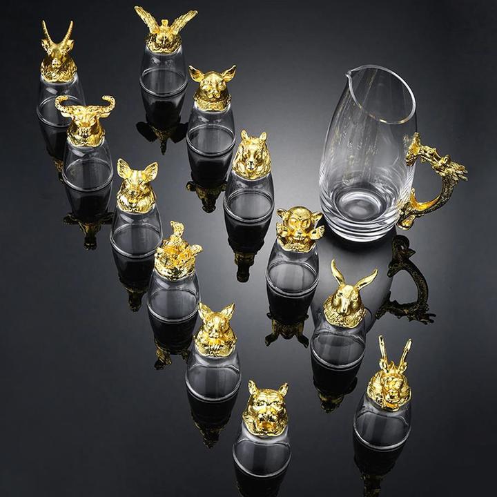 Produktbild JTI Chinesisches Sternzeichen, Dekanter mit 12 Gläsern - Gold