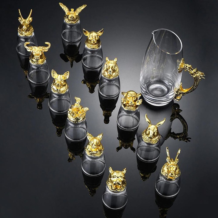 Image du produit JTI Signe du zodiaque chinois, décanteur avec 12 verres - Or