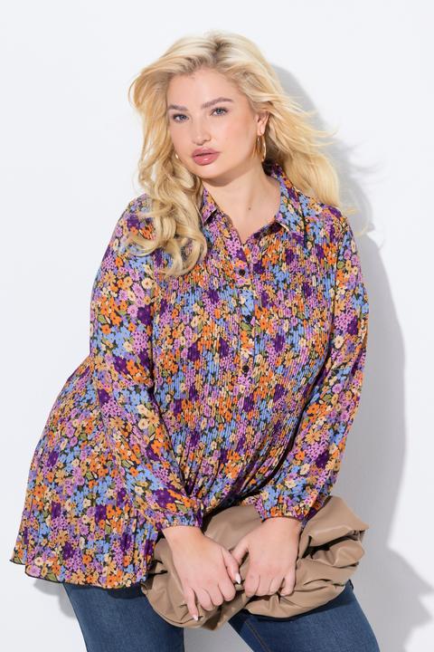 Produktbild Ulla Popken Plissee-Bluse, Blüten, A-Linie, Hemdkragen, Langarm (46, 48)
