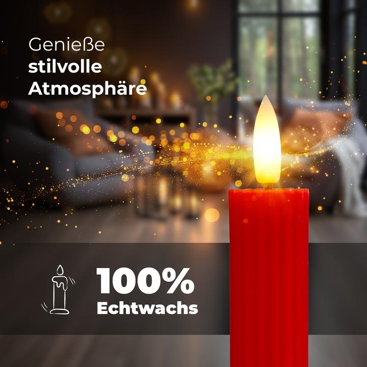 Actual product image Novaliv Stabkerzen LED mit Timer ROT 2er indoor mit 6 Stunden Timer - ECHTWACHS gerippt 23cm Höhe für Kerzen (2 x)