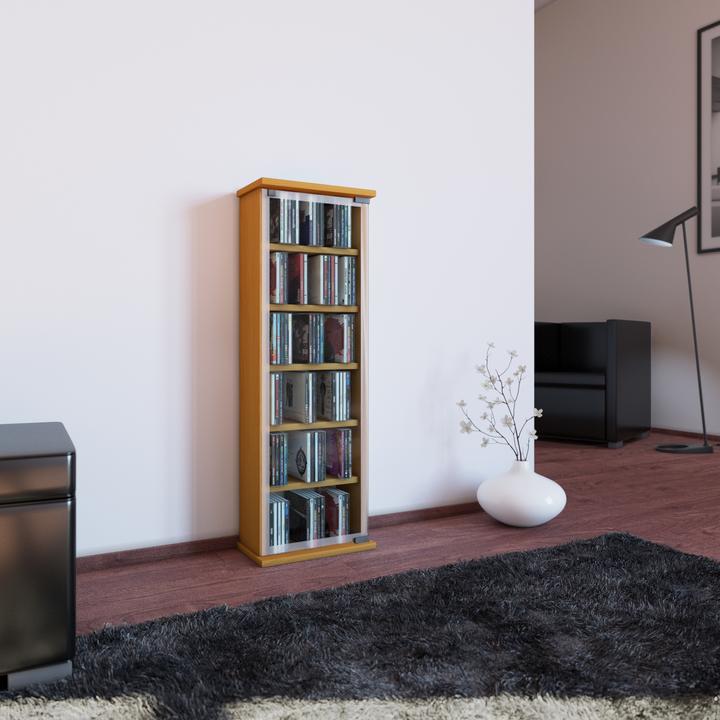 Produktbild VCM Holz CD DVD Stand Regal Classic mit Glastür (31 x 18 x 92 cm)