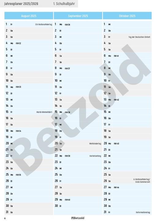 Produktbild Betzold Schulplaner A4 plus (A4, 1 Woche / 2 Seiten)