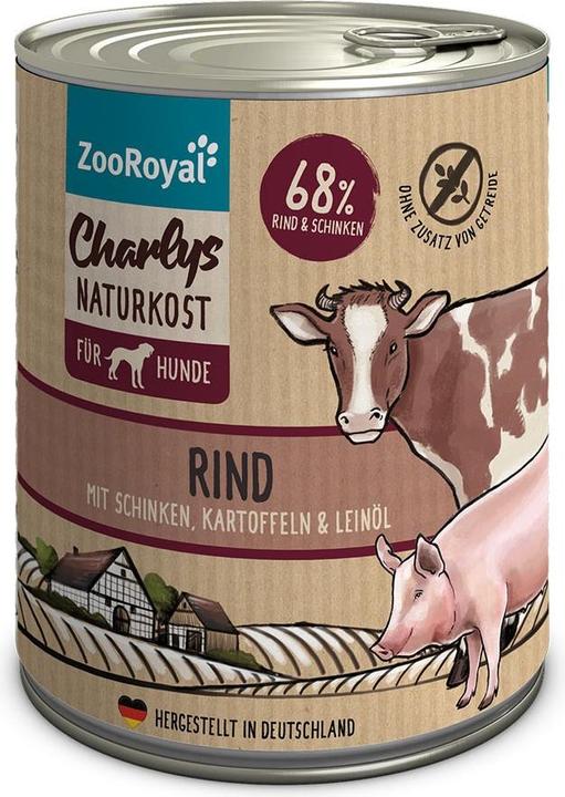 Zooroyal Charlys Naturkost Rind, Schinken, Kartoffeln & Leinöl (Adult, 6 Stk., 4800 g)