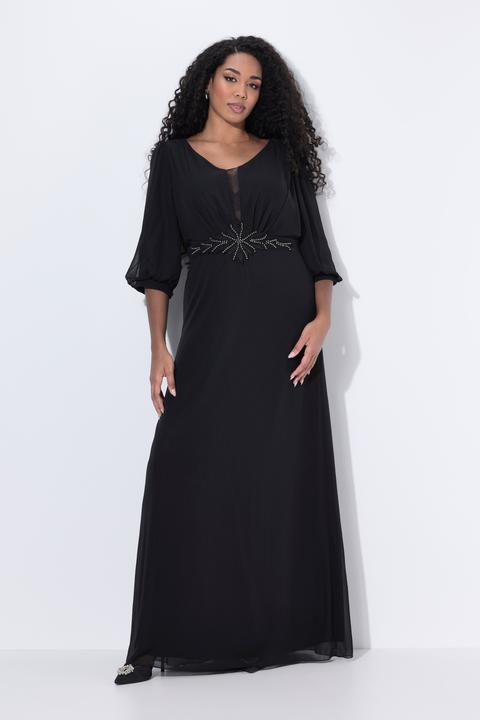 Produktbild Ulla Popken Chiffon-Maxikleid, doppellagig, V-Ausschnitt, 3/4-Arm (58)