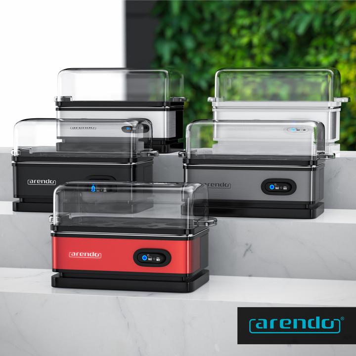 Actual product image Arendo Edelstahl Eierkocher 6-fach, 400 W, Edelstahl, Warmhaltefunktion, Härtegrad einstellbar, rot