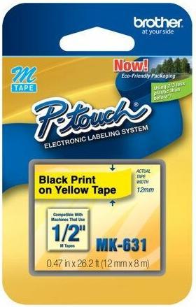 Actual product image Brother MK-631BZ DirectLabel black on yellow 12mm x 8m Black Yellow P-Touch M 9-12mm (1.20 cm, Yellow)