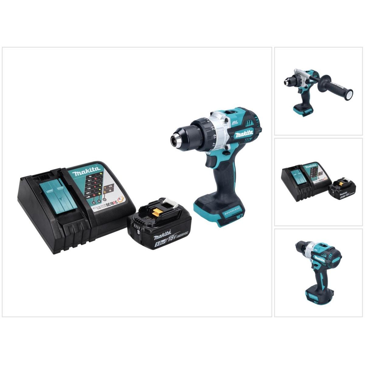 Makita, Bohrmaschine + Akkuschrauber, DHP 486 RT1 Akku Schlagbohrschrauber 18 V 130 Nm Brushless + 1x Akku 5,0 Ah + Lade...
