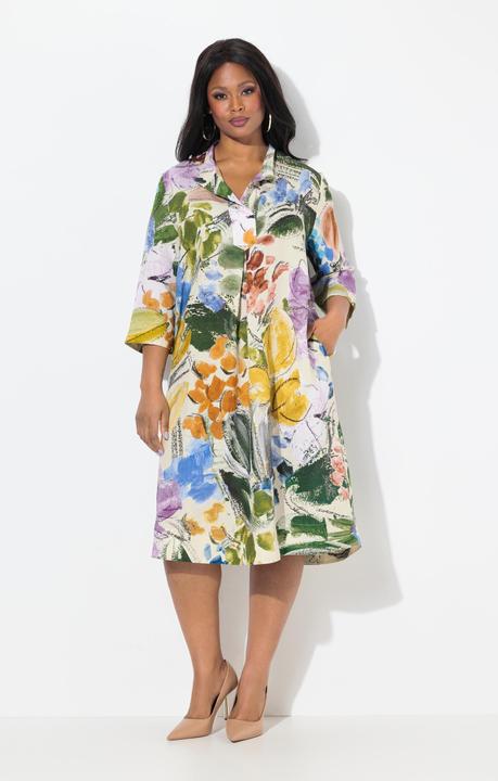 Produktbild Ulla Popken Leinenmx-Kleid, A-Linie, V-Ausschnitt, 3/4-Arm, Taschen (56)