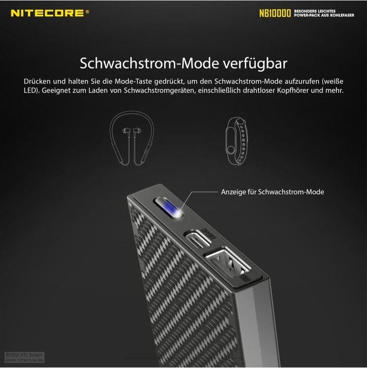 Image du produit Nitecore NB10000 Carbon Fiber Energy Brick Power Bank GEN 3 (10000 mAh, 22.50 W, 38.50 Wh)