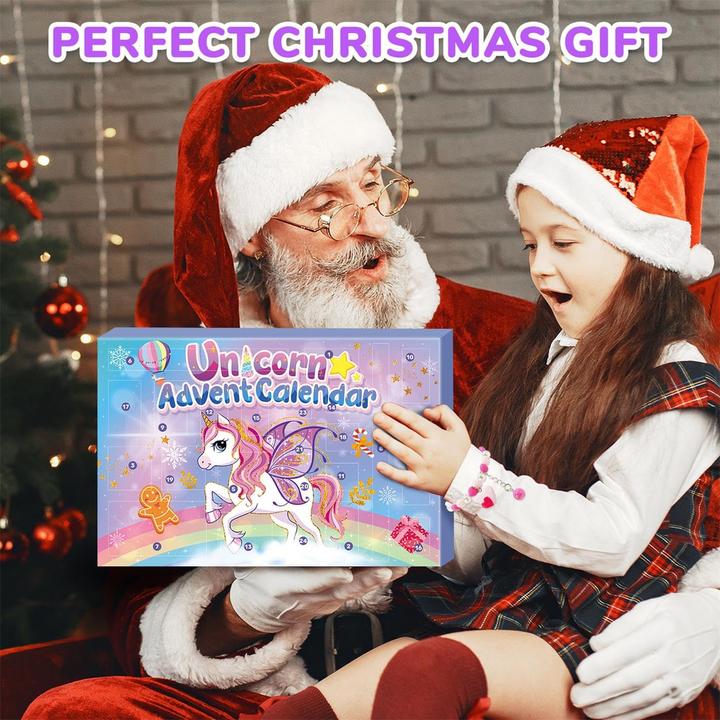 Image du produit Activity Board Adventskalender 2024 Weihnachtskalender 24 Füllungen Einhorn Kalender Schmuck Haarschmuck Tattoo