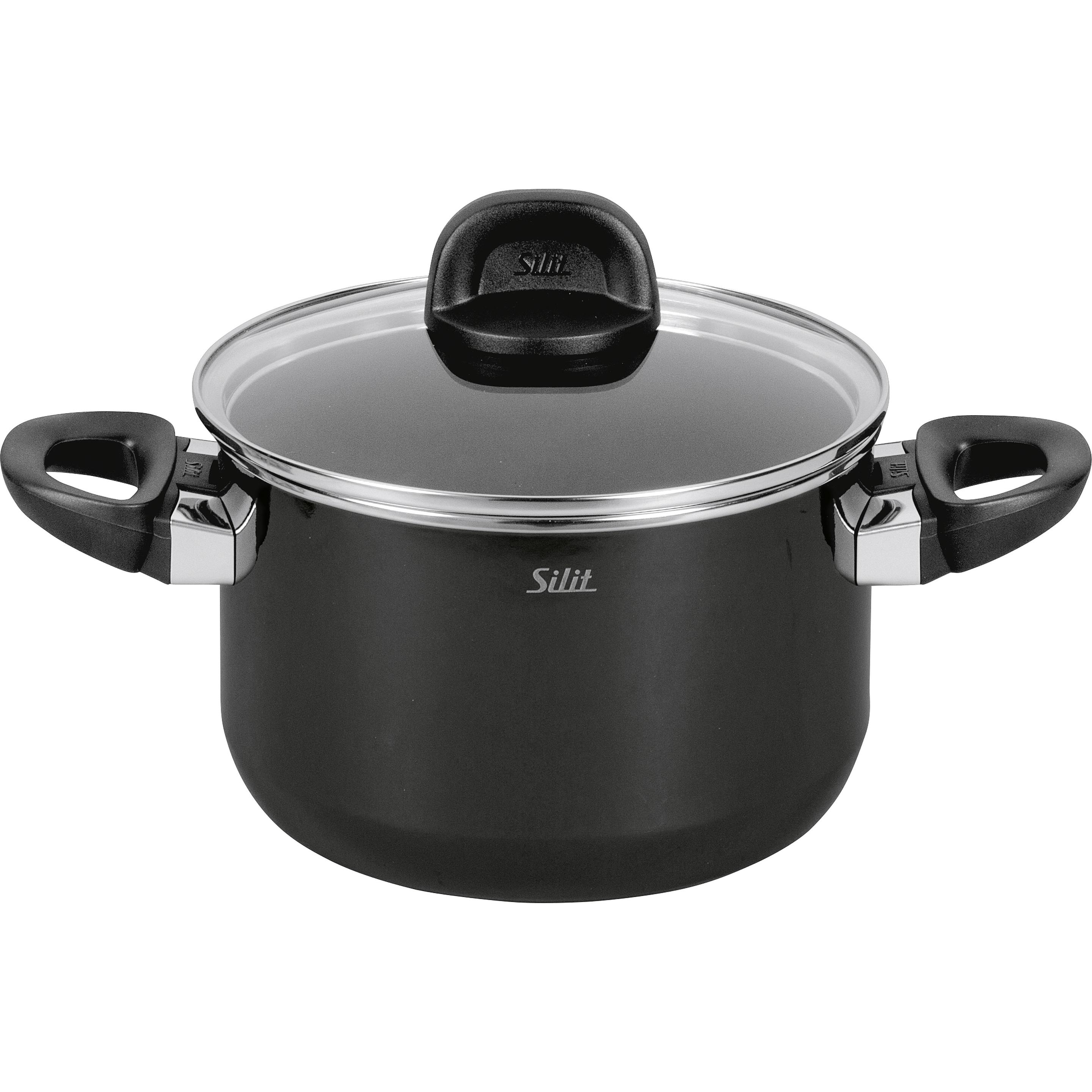Silit Kochtopf Fleischtopf Induktion 20cm Glasdeckel 3,7l Modesto Line Silargan, Pfanne + Kochtopf, Schwarz