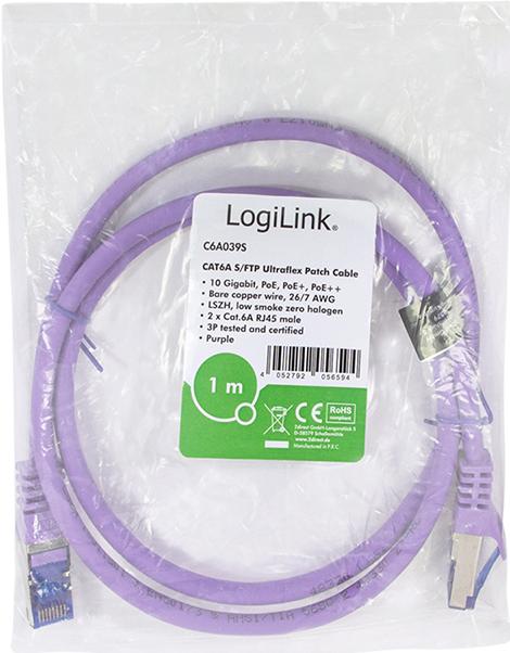 Actual product image LogiLink Patch cable Ultraflex, Cat.6A, S/FTP, 1.0 m, violet (S/FTP, CAT6a, 1 m)