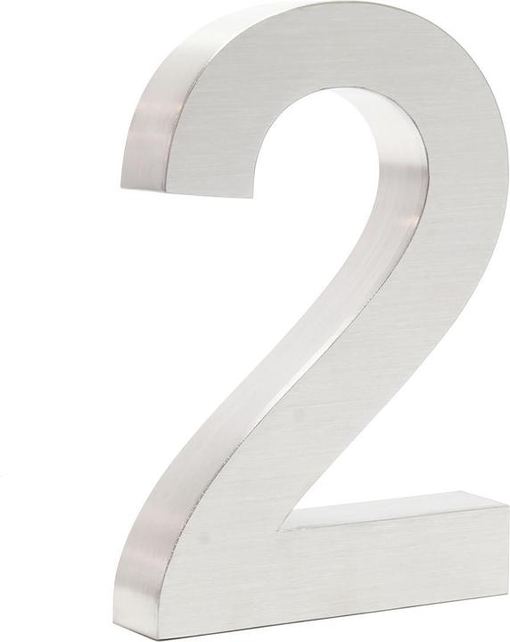 Wiltec Hausnummer 2 Edelstahl Hausnummer modern 3D-Design rostfrei