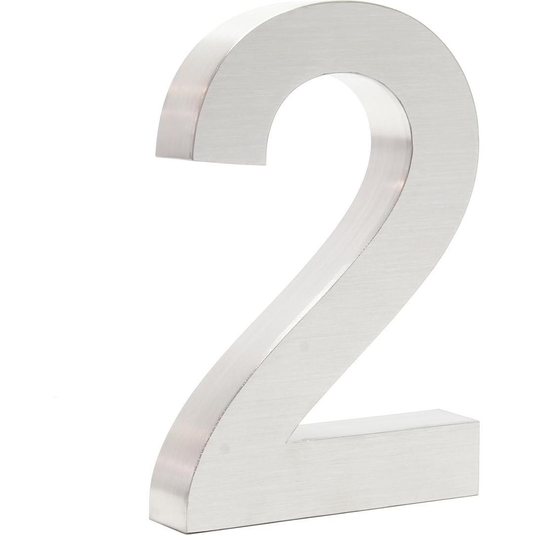 Wiltec, Hausnummer + Türschild, Hausnummer 2 Edelstahl Hausnummer modern 3D-Design rostfrei