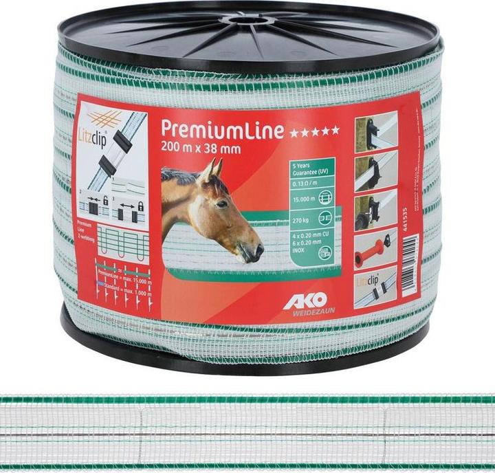 Actual product image AKO PremiumLine Band weiss/grün, 38 mm, 0,13 Ohm/m, 200 m