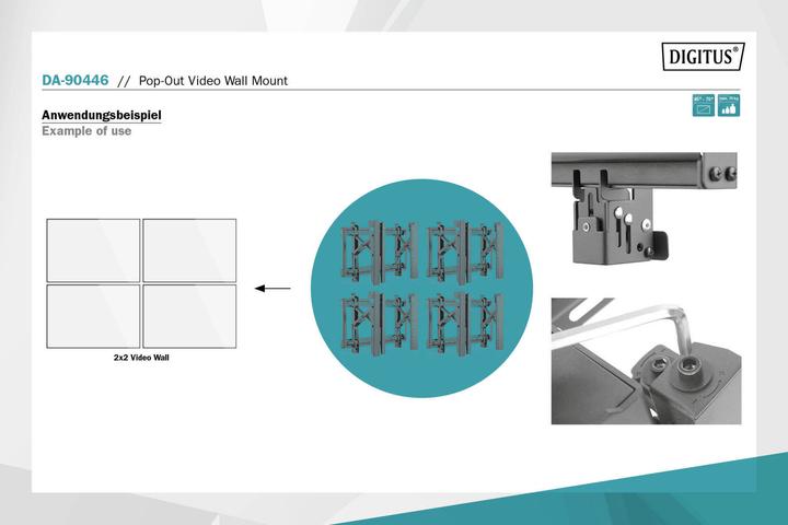 Image du produit Digitus Support mural Pop-Out pour écran vidéo, 45 à 70" (Mur, 70 kg, 45" - 70")