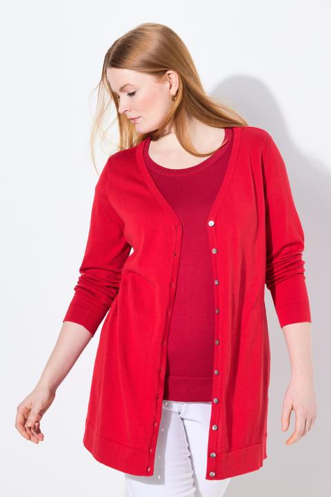 Produktbild Ulla Popken Long-Strickjacke, V-Ausschnitt, Langarm, Pima Cotton (58)