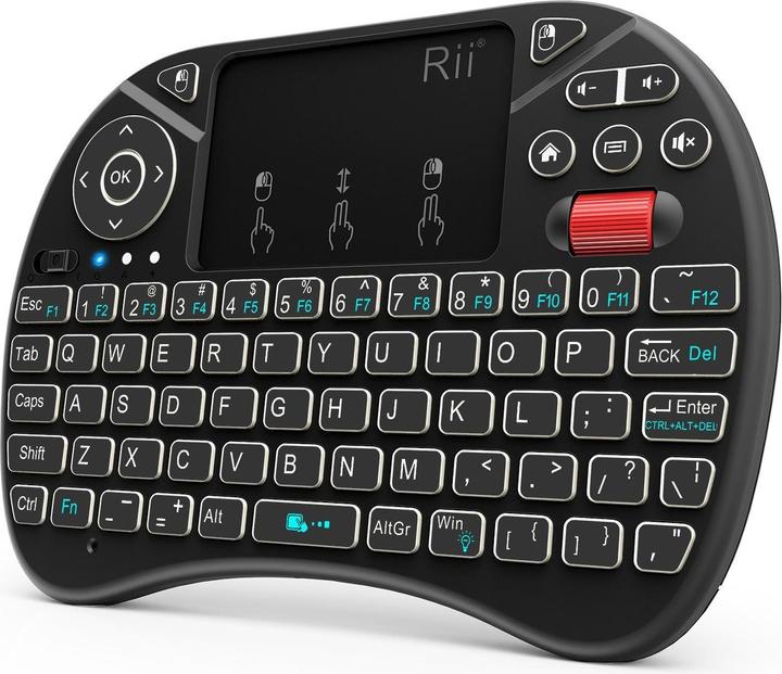 Rii X8 2.4GHz Mini Wireless Keyboard with Touchpad Mouse Combo, LED Backlit, Rechargable Li-ion Batt (Eng. Int., Wireless)