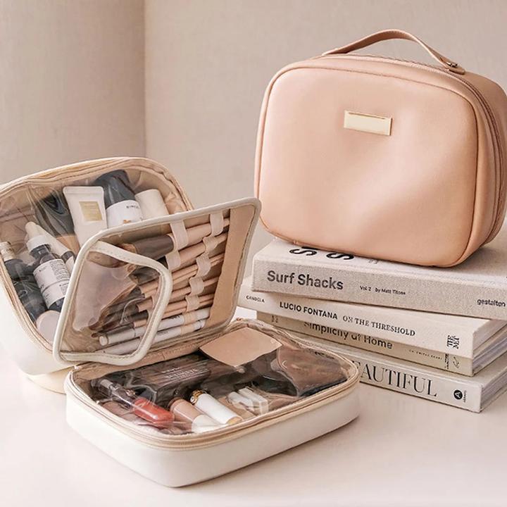 Actual product image Only-Bags.Store Multi-layer square cosmetic bag Waterproof PU travel make-up case
