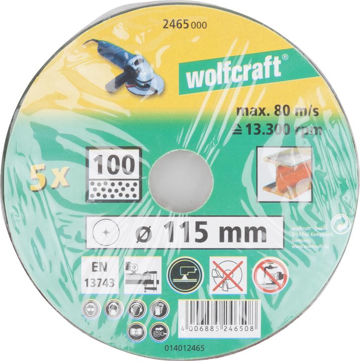 Produktbild wolfcraft wolfcraft 5 Fiberschleifscheiben WS K60 ø115mm (K60)