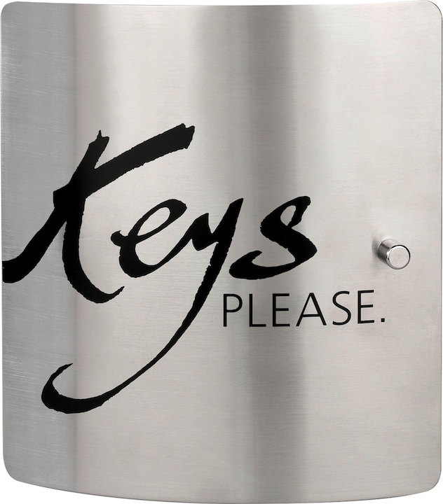 Actual product image Burg Wächter Motif key box "Keys PLEASE", 10 hooks Stainless steel door with lettering, black st