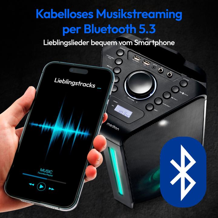 Produktbild Medion MD 43552 Partylautsprecher schwarz (4 h, Netzbetrieb, Akkubetrieb)