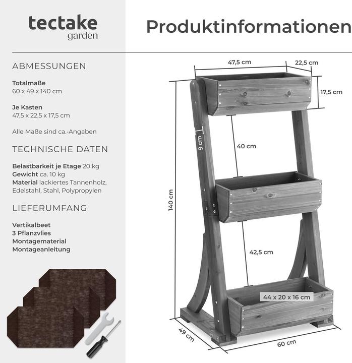 Immagine prodotto tectake Aiuola verticale Flora, legno verniciato, incluso tessuto non tessuto per piante