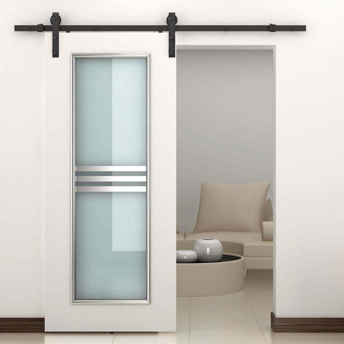 Immagine prodotto Swisshandel24 Gleitschienen-Bausatz für Schiebetür, bis 90 kg, Kohlenstoffstahl, 200 cm, Schwarz, inkl. Werkzeug