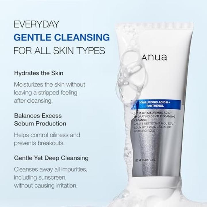 Actual product image Anua 8 Hyaluronic Acid Hydrating Gentle Foaming Cleanser (Cleansing Foam, 150 ml)