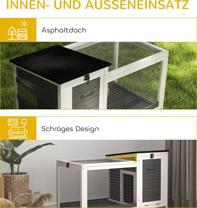 Actual product image PawHut Kaninchenstall Tannenholz, Stahl Dunkelgrau