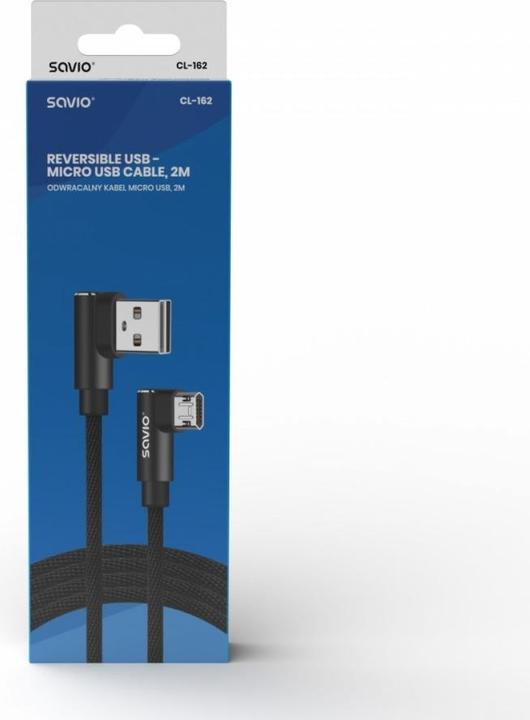 Produktbild Savio CL-162 dwustronny kabel USB- micro USB, 2m, kątowy, oplot (2 m)