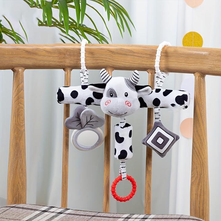 Actual product image Activity Board Pram Toy - Black & White Visual Crib Bar Pendant with Wind Chimes, Drum, Paper