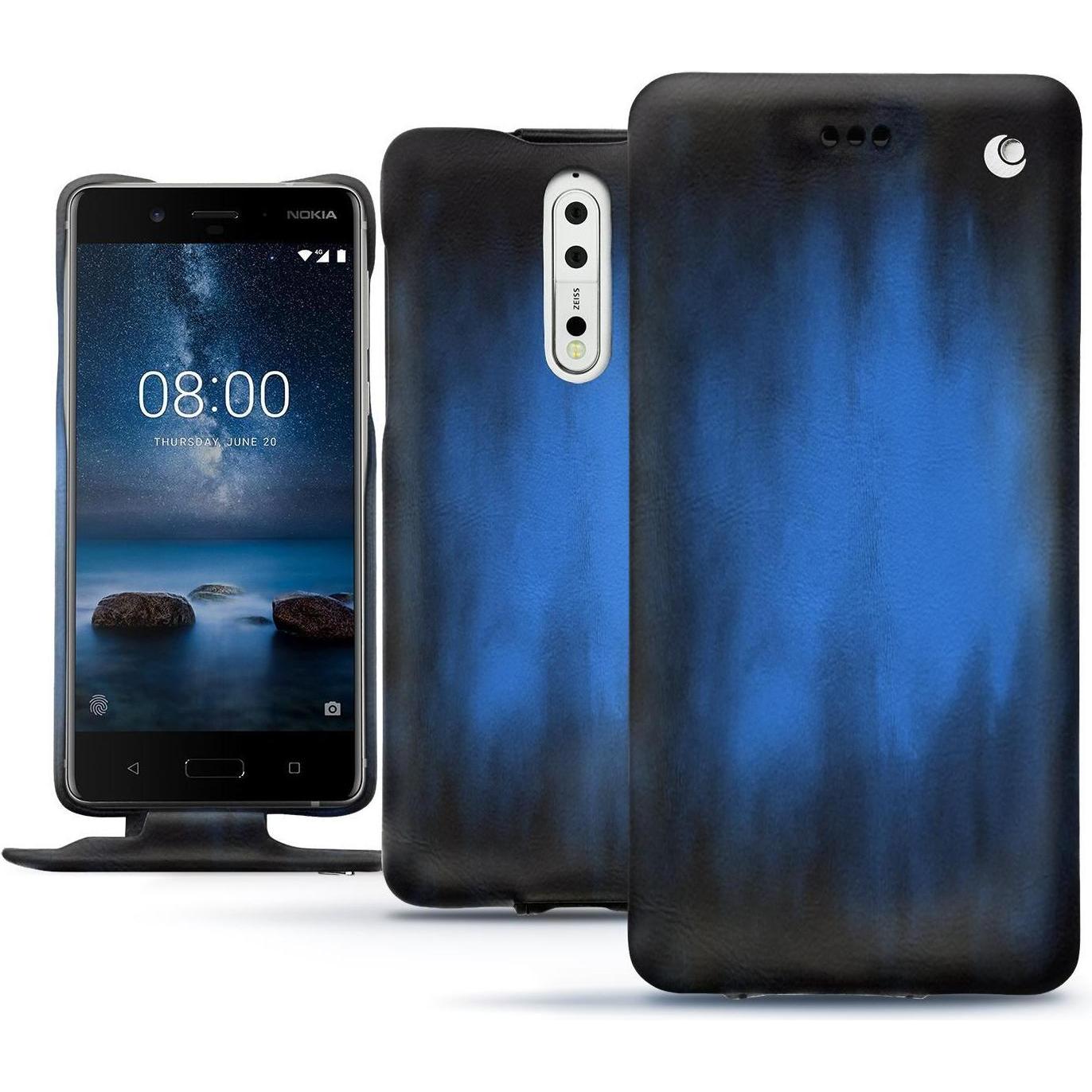 Thumbnail - Noreve Lederschutzhülle vertikal (Nokia 8), Smartphone Hülle, Blau