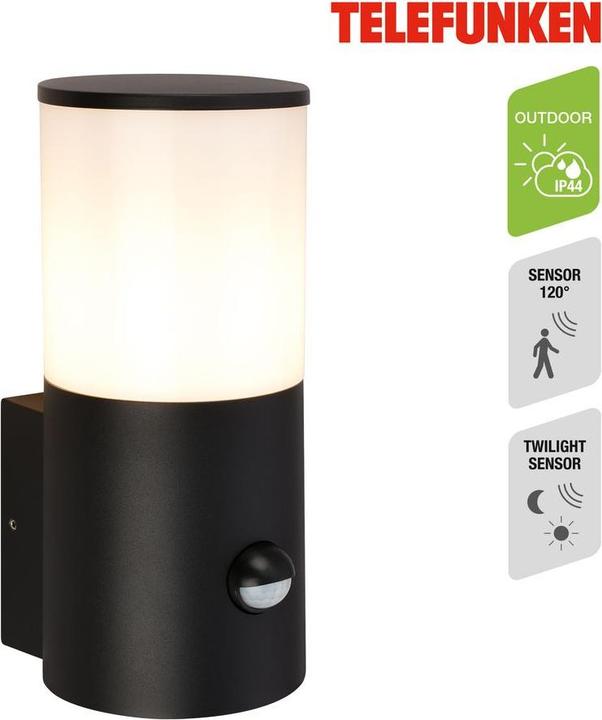 Image du produit Telefunken Applique extérieure PIR, noir, E27, IP44 (E27, IP44)