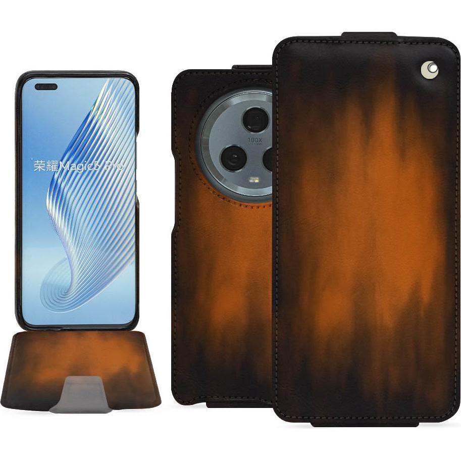 Noreve Lederschutzhülle vertikal (Honor Magic5 Pro), Smartphone Hülle, Braun