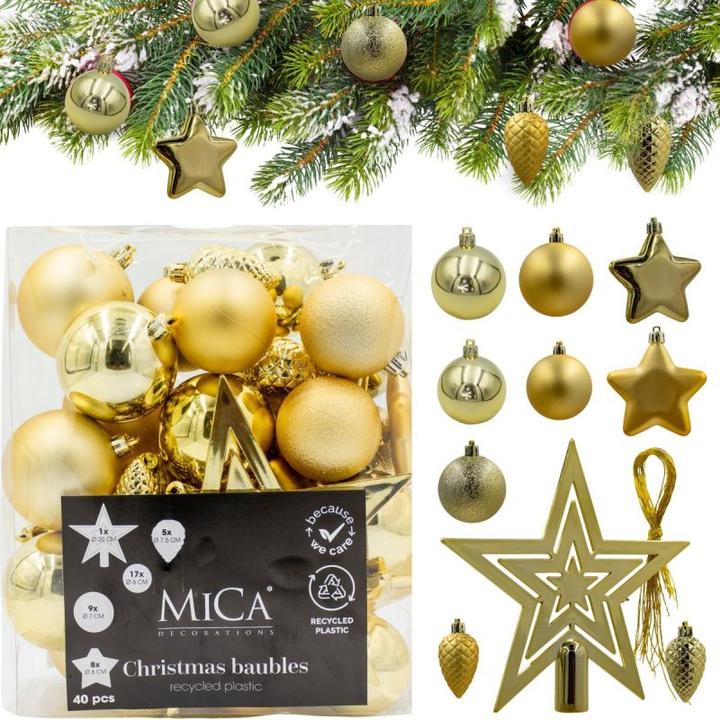 Produktbild edelman Baumschmuck, Unzerbrechlich, Gold, 40 Stück – D8Cm (40x)