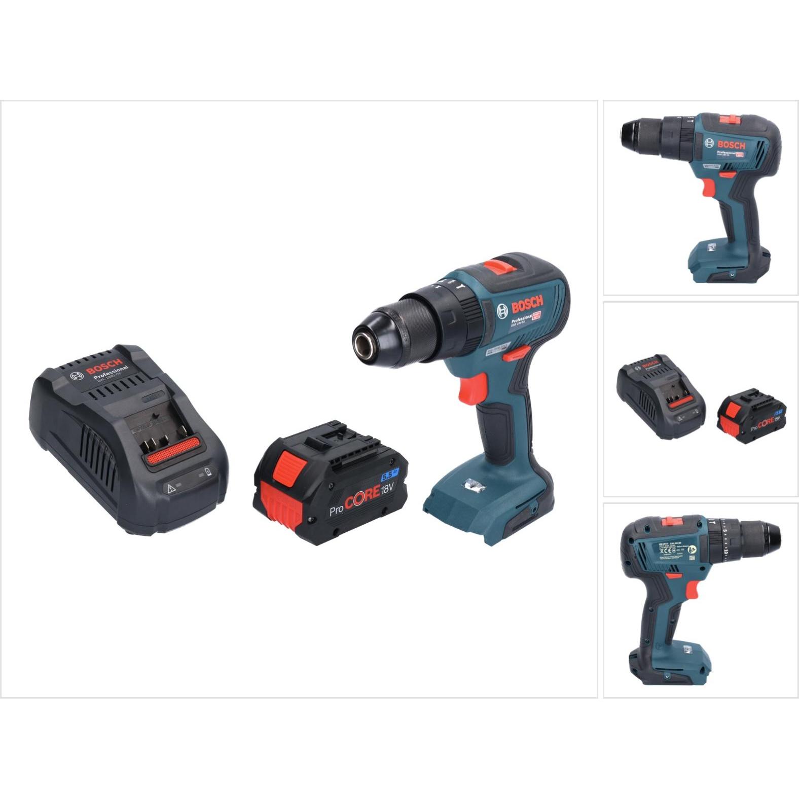 Bosch Professional, Bohrmaschine + Akkuschrauber, Bosch GSB 18V-55 Professional Akku Schlagbohrschrauber 18 V 55 Nm Brus...