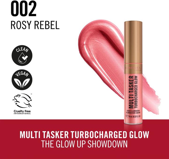 Image du produit Rimmel London Illuminante Liquido Glow Turbo Multi Tasker (002 Rosy Rebel, Highlighter, 10 ml)