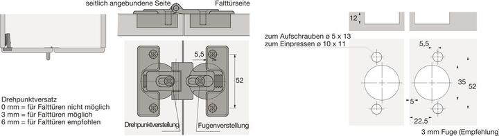 Actual product image Hettich Center hinge set with adjustable joint dimension and pivot point