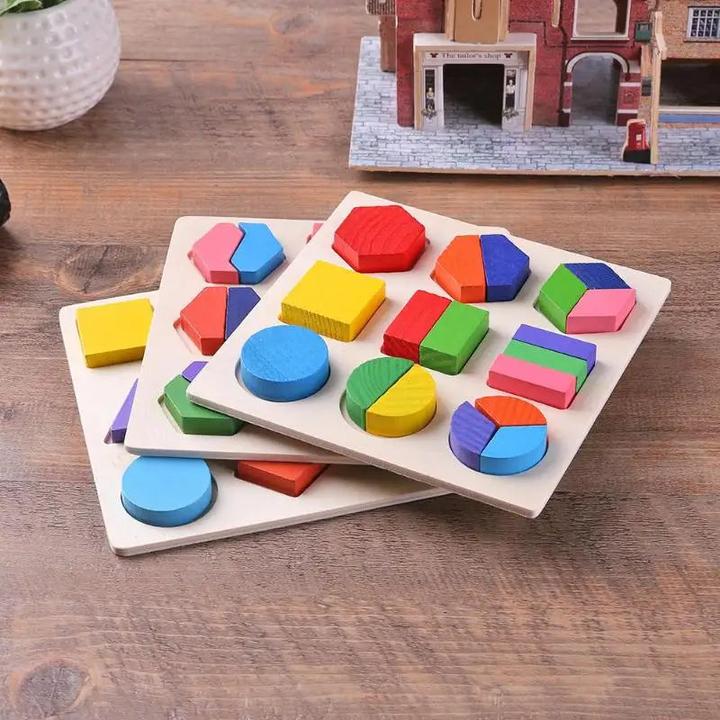 Actual product image Activity Board Wooden Geometric Shapes Puzzle Sorting Maths Building Blocks Preschool Learning Learning Game Baby
