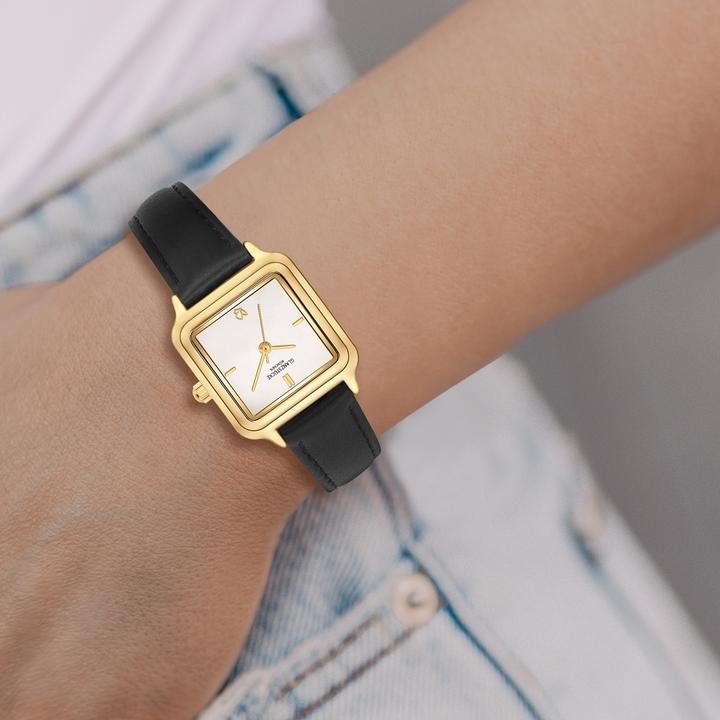 Actual product image Glanzstücke München Damen Quarzuhr gelbgold Echtleder schwarz - 38040 (25 mm)