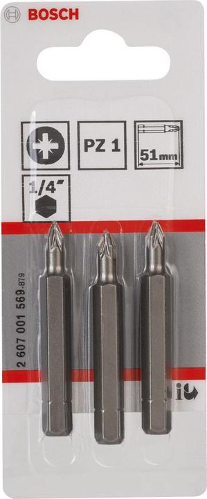 Produktbild Bosch Professional Zubehör Schrauberbit Extra-Hart PZ 1, 51 mm, 3er-Pack (Kreuz Pozidriv PZ)