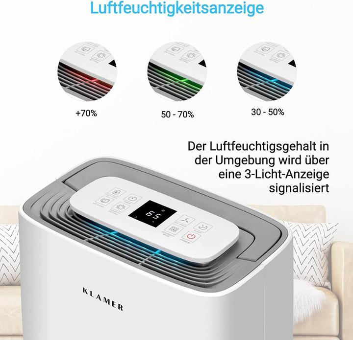 Produktbild KLAMER Luftentfeuchter 25L, 195m³ Luftumwälzung pro Stunde, 420W Entfeuchter, 5.5L Tank (35 m², 25 l/24h)