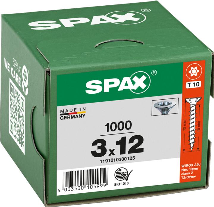 Produktbild Spax Spanplattenschrauben SK T10 3,0x12 mm (1000 Schrauben pro Stück)